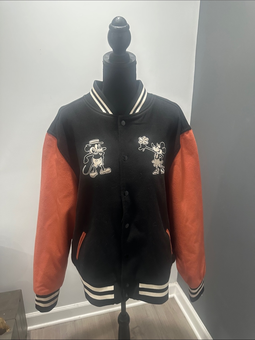 Disney Black and Orange Varsity Jacket with Mickey & Minnie
